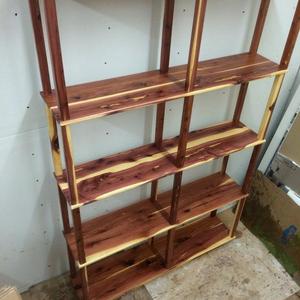 cedar bookshelf, wooden bookshelf, storage shelf, bookshelf, rustic furniture,