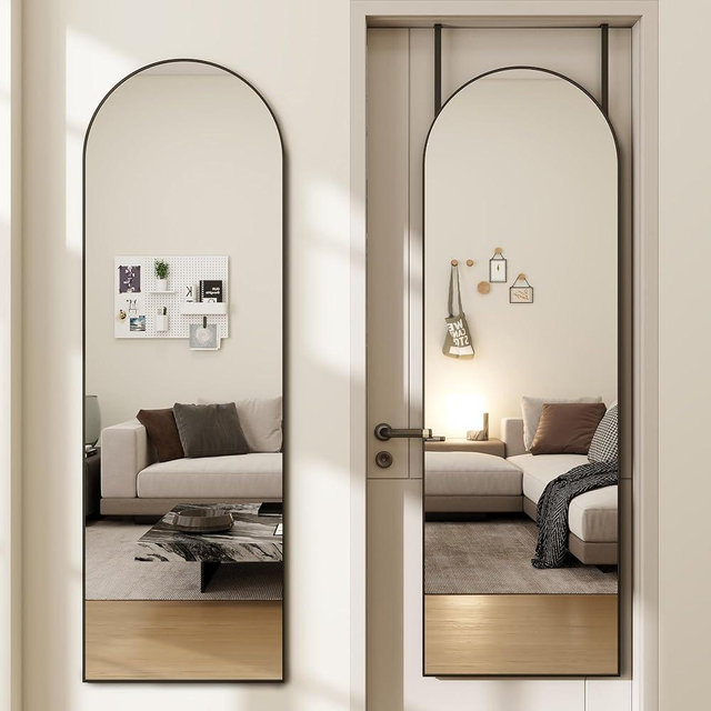 JAWGLOW Door Mirror, Arched Full Length Mirror Over The Door, 14"x 48" Hanging Mirror, Wall Mirror, Full Body Mirror, Black