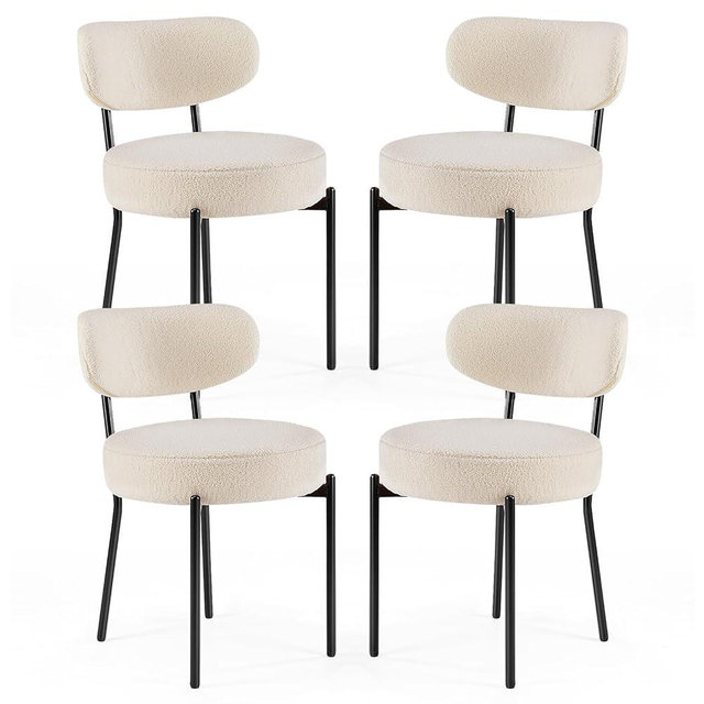 Sweetcrispy Dining Chairs Set of 4, Boucle Upholstered Kitchen Chairs with Curved Backrest & Metal Legs, Mid Century Modern Round Dining Room Chairs for Vanity, Living Room - Beige