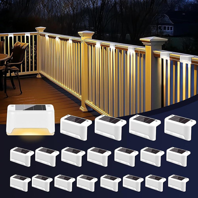 PATIOWIN Solar Fence Lights Outdoor - Waterproof LED Lights for Deck, Stairs, Fence, Patio, Yard, Porch and Balcony (20 Pack, Warm White)