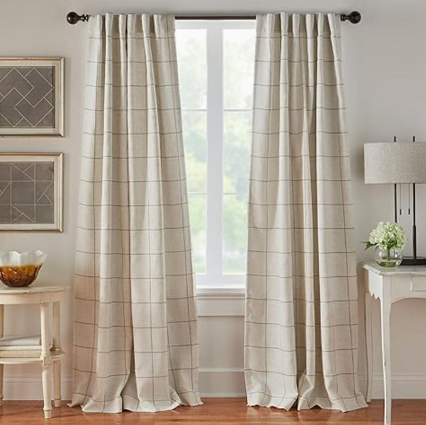 Elrene Home Fashions Brighton Windowpane Plaid Blackout Window Curtain, Living Room and Bedroom Drape with Rod Pocket Tabs, 52" x 84", Linen, 1 Panel