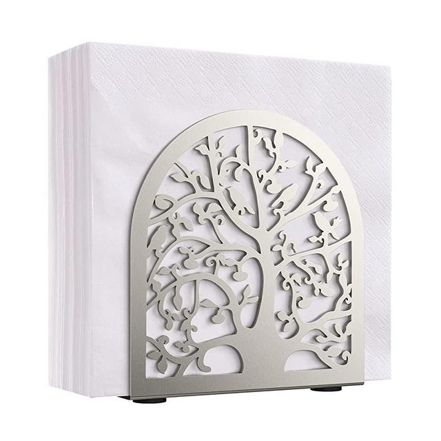 Housolution Napkin Holder, Tree & Bird Design Metal Freestanding Tissue Dispenser Organizer Iron Tabletop Paper Napkin Holder Stand for Home Kitchen Restaurant Picnic Party, Silver