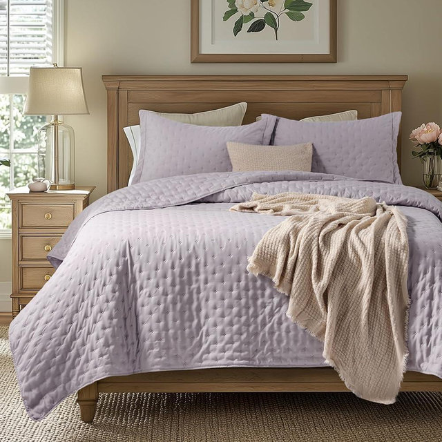 Bedsure Quilts Queen Size - Ultra Soft Queen Quilt Bedding for Modern Farmhouse Bedroom Decor, Lightweight All-Season Comforter, Purple Bedspread Coverlet 90x96 Inch