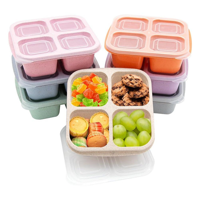 Luriseminger 7 Pack Bento Lunch Box ，4 Compartment Snack Containers，Divided Bento Snack Box，Meal Prep Lunch Containers, Lunch Box Kids/Toddle/Adults,Food Storage Containers for School, Work and Travel