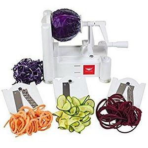 Paderno World Cuisine 3-Blade Vegetable Slicer / Spiralizer, Counter-Mounted and includes 3 Stainless Steel Blades