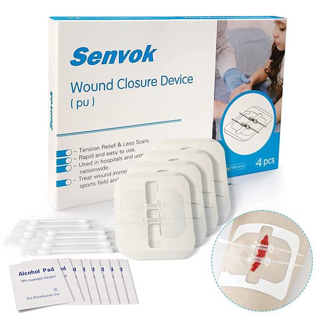 Zip Stitch Sutures Butterfly Bandaids - 4 Pcs Zipstitch Laceration Kit - Surgical Laceration Repair Without Stitches - Quick Clot -Emergency Wound Closures Device (PU)