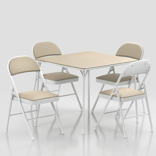 VECELO Portable Folding Card Table Square and Chair Sets with Collapsible Legs & Vinyl Upholstery (5 PCS), Metal, Beige
