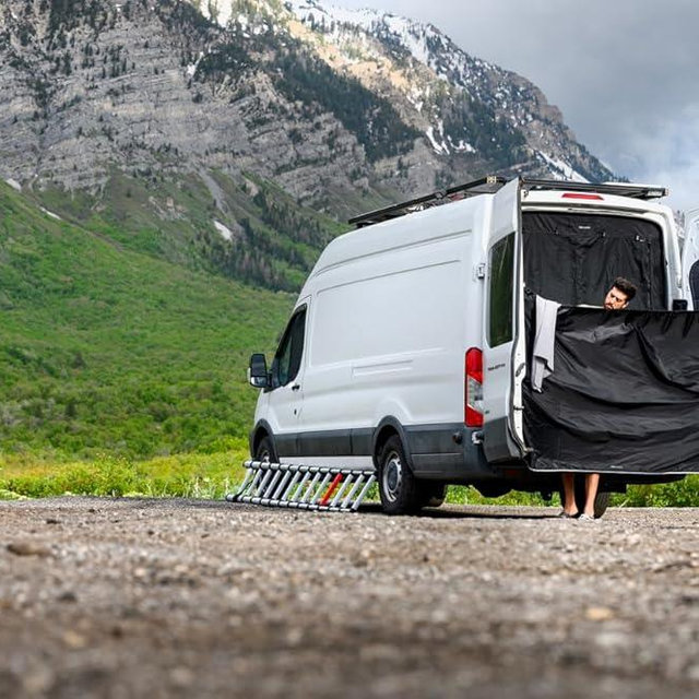 VanEssential Adjustable Rear Door Shower/Changing Curtain with Side Privacy Panels for Mercedes-Benz Sprinter, Ford Transit, Ram Promaster Vans