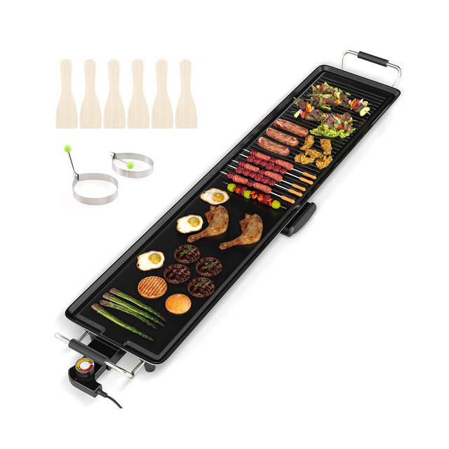Extra Large Electric Teppanyaki Grill with 2 Cooking Surface Adjustable Temperatures and Drip Tray