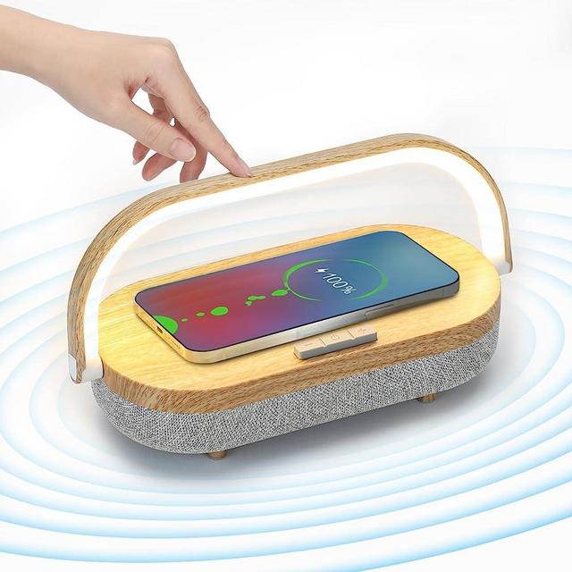 LED Night Light, Bedside Lamp with Wireless Charger, 4 in 1 Touch Charger Lamp, Portable Bluetooth Speaker, Phone Holder, Dimmable Wireless Charging Lamp Birthday Gifts for Women