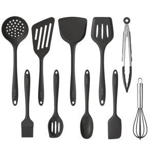 Carote 10Pcs Silicone Kitchen Cooking Utensils Set, Nonstick Cooking Utensil, Dishwasher Safe, Grey