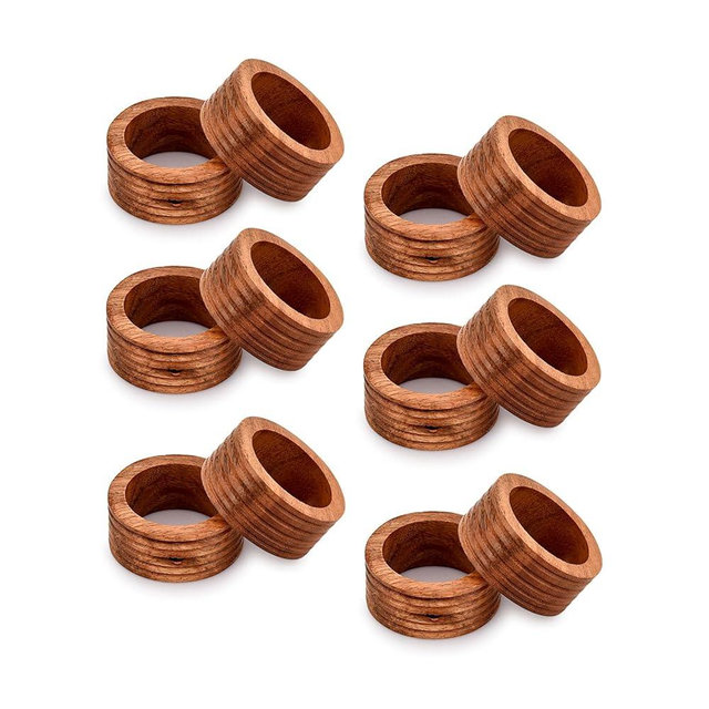 NIRMAN Napkin Ring Acacia Wood Set of 12, Wooden Napkin Rings Artisan Crafted in India, Tabletop Decor