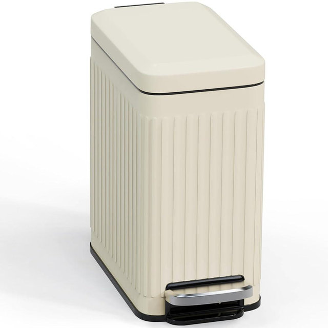 SolaceCove Bathroom Trash can with lid Soft Close, 6 Liter/1.6 Gallon Step Pedal Stainless Steel Garbage Can, Small Wastebasket for Toilet, Office, Bedroom, Kitchen (Beige)