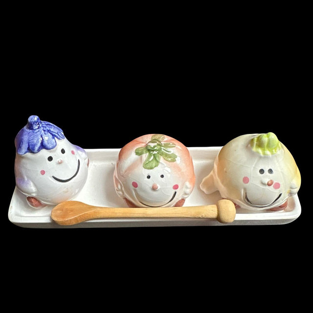French Vintage Ceramic Vegetable Shakers, Rustic Kitchen Decor