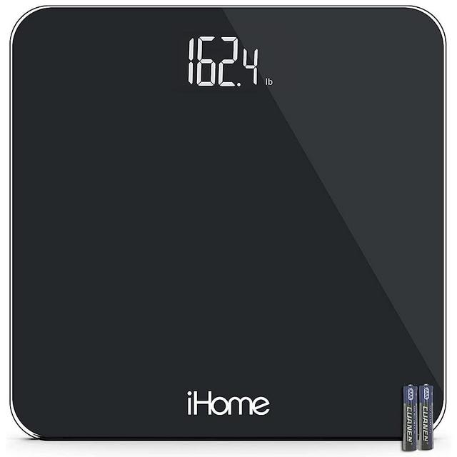 iHome Digital Scale Step-On Bathroom Scale - iHome High Precision Body Weight Scale - 400 lbs, Battery Powered with LED Display - Batteries Included -Great for Home Gym (Black)