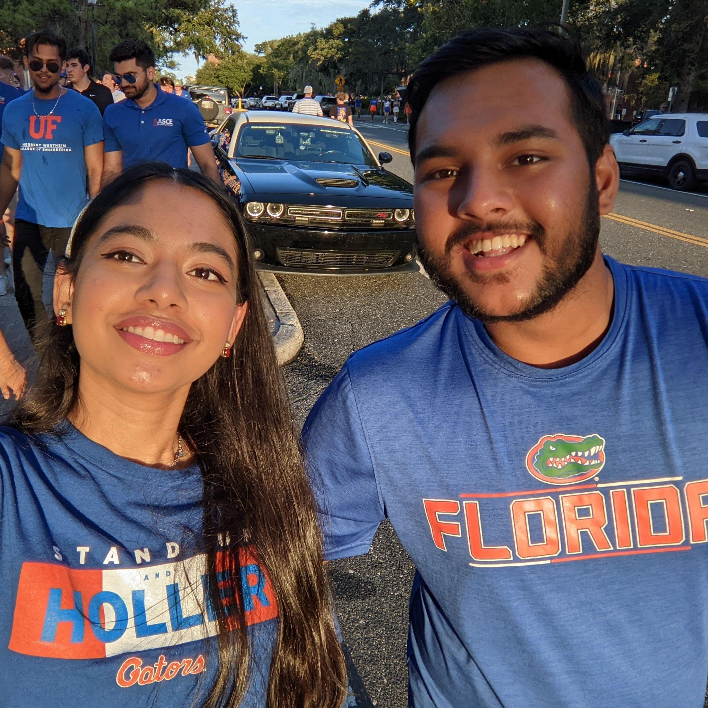 Our first Gator game together where the crowd was loud, the Swamp was wild, and Priyoti pretended to understand football for love.