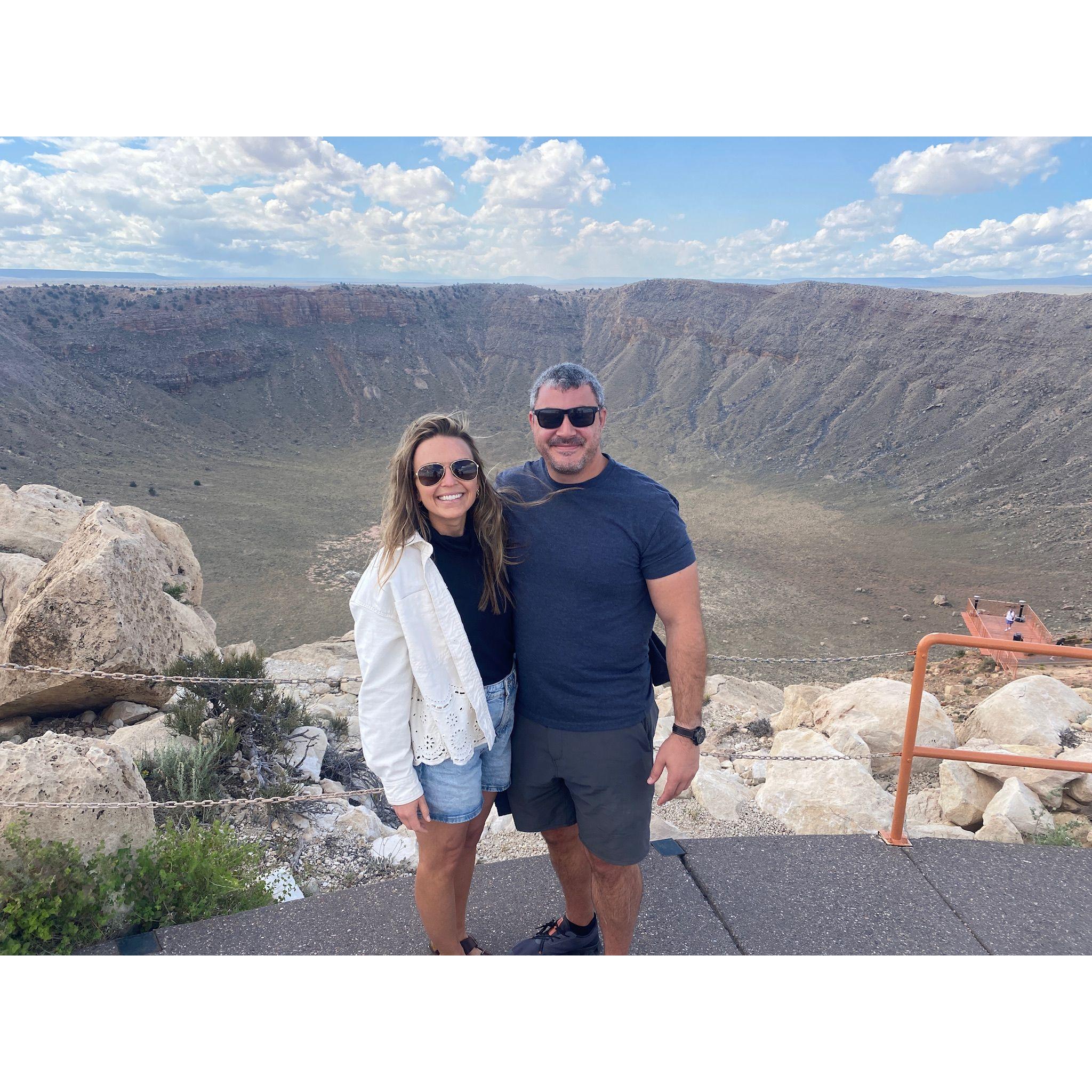 A roadside stop to the Barringer Crater on our trip from California to Virginia.
