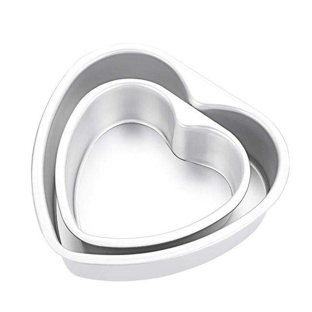 Way2top Heart Shaped Cake Pan, Removable Bottom Anodized Aluminum Cake Tray Wedding Birthday Cheesecake Baking Mold (2Pcs/Set)