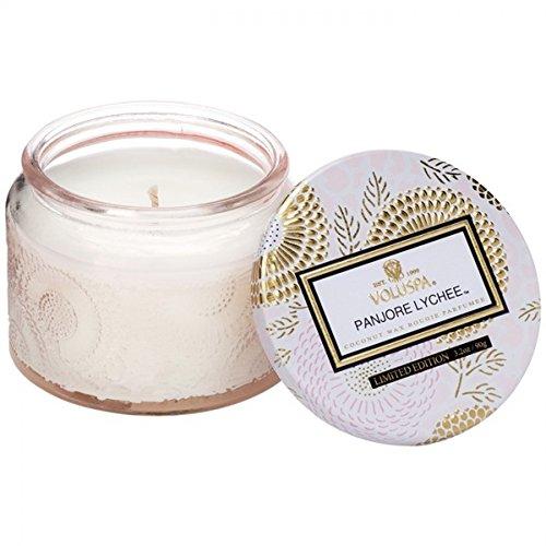 Voluspa Panjore Lychee Petite Embossed Glass Jar Candle, 3.2 Ounces