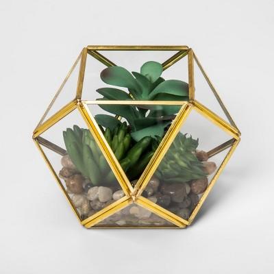 4.1" x 4" Artificial Succulent Glass Terrarium Gold - Opalhouse™