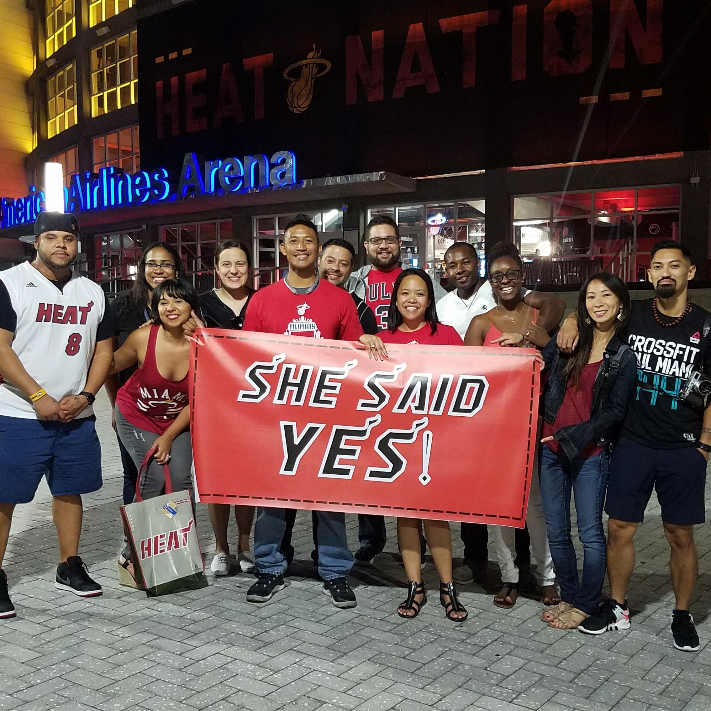 In front of the Arena after the proposal