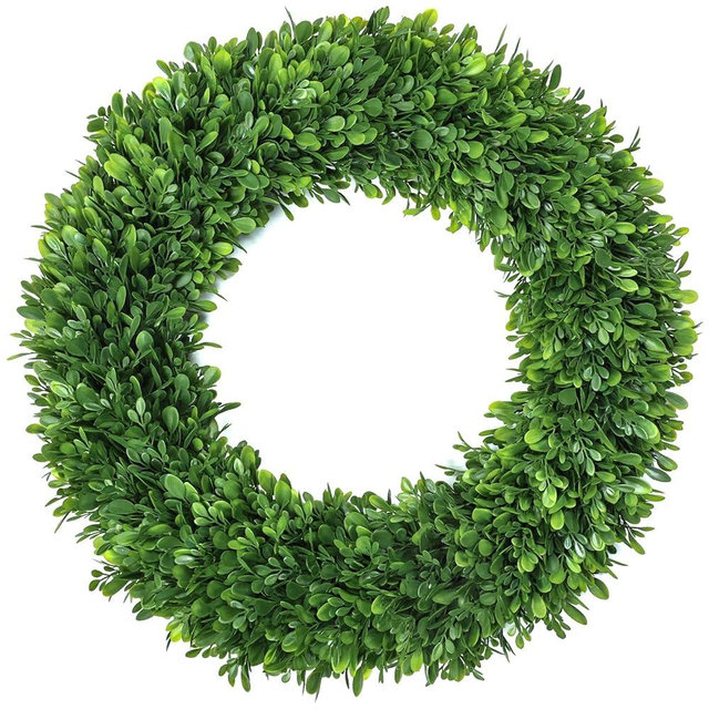 26Inch Boxwood Wreaths for Front Door，Summer Wreaths for Front Door Outside Realistic，Front Door Wreath Outside All Season，Artificial Green Wreath for Farmhouse Porch Wall Wedding Room Home Decor