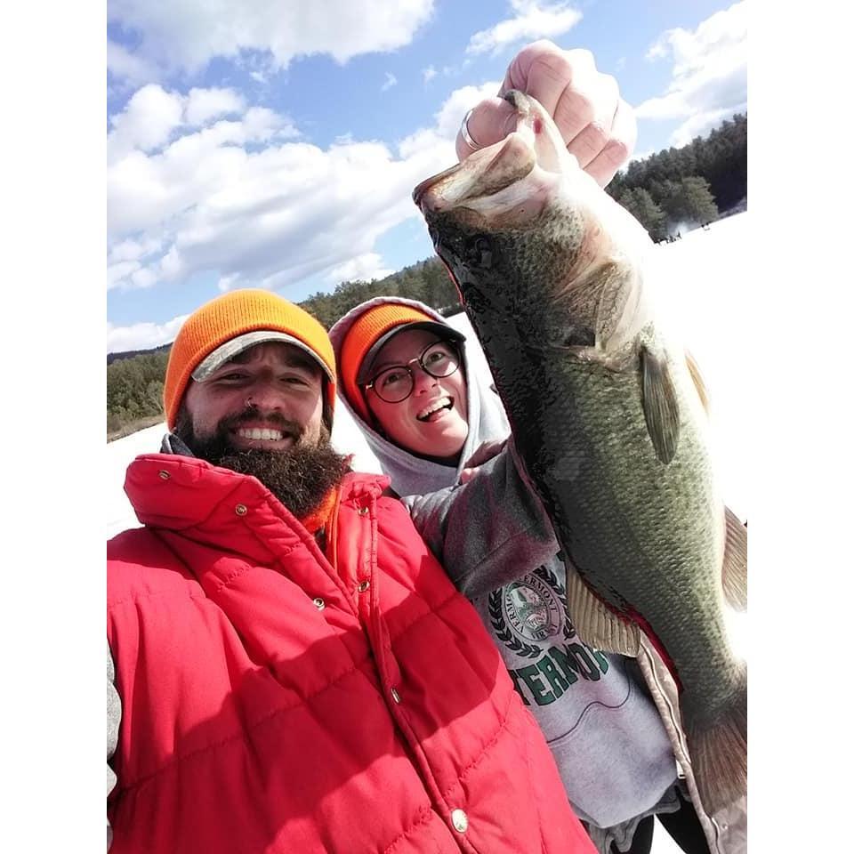 Ice fishing. That's Bridget's fish. She still doesn't like to hold them.