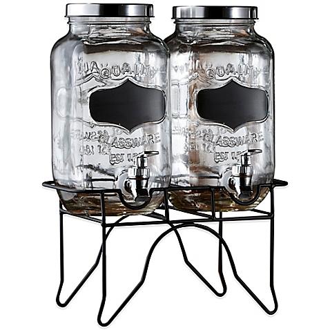 Blackboard Glass Beverage Dispenser with Metal Stand