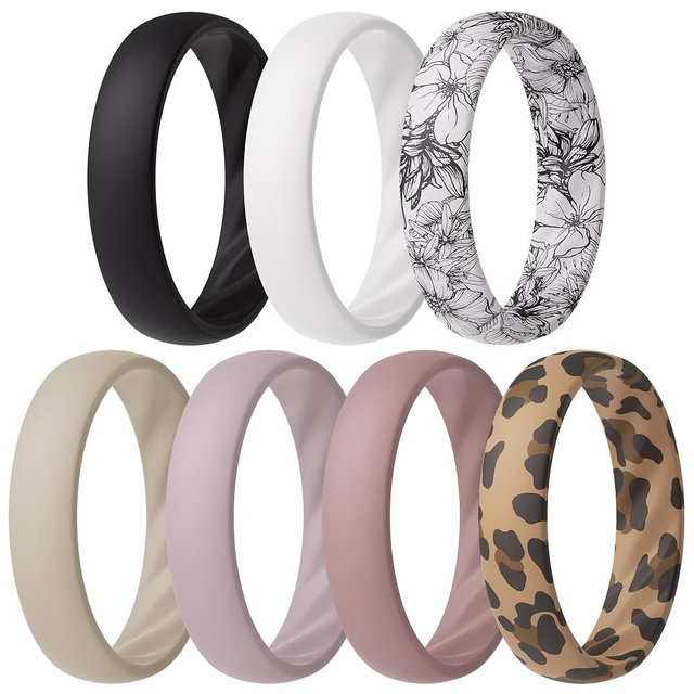 ThunderFit Women’s Silicone Wedding Rings – 5.5mm Wide, 2mm Thick Engagement Rings, Rubber Engagement Bands, 7-Pack