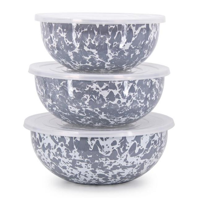 Golden Rabbit Enamel Mixing Bowls, Set of 3, Grey Swirl