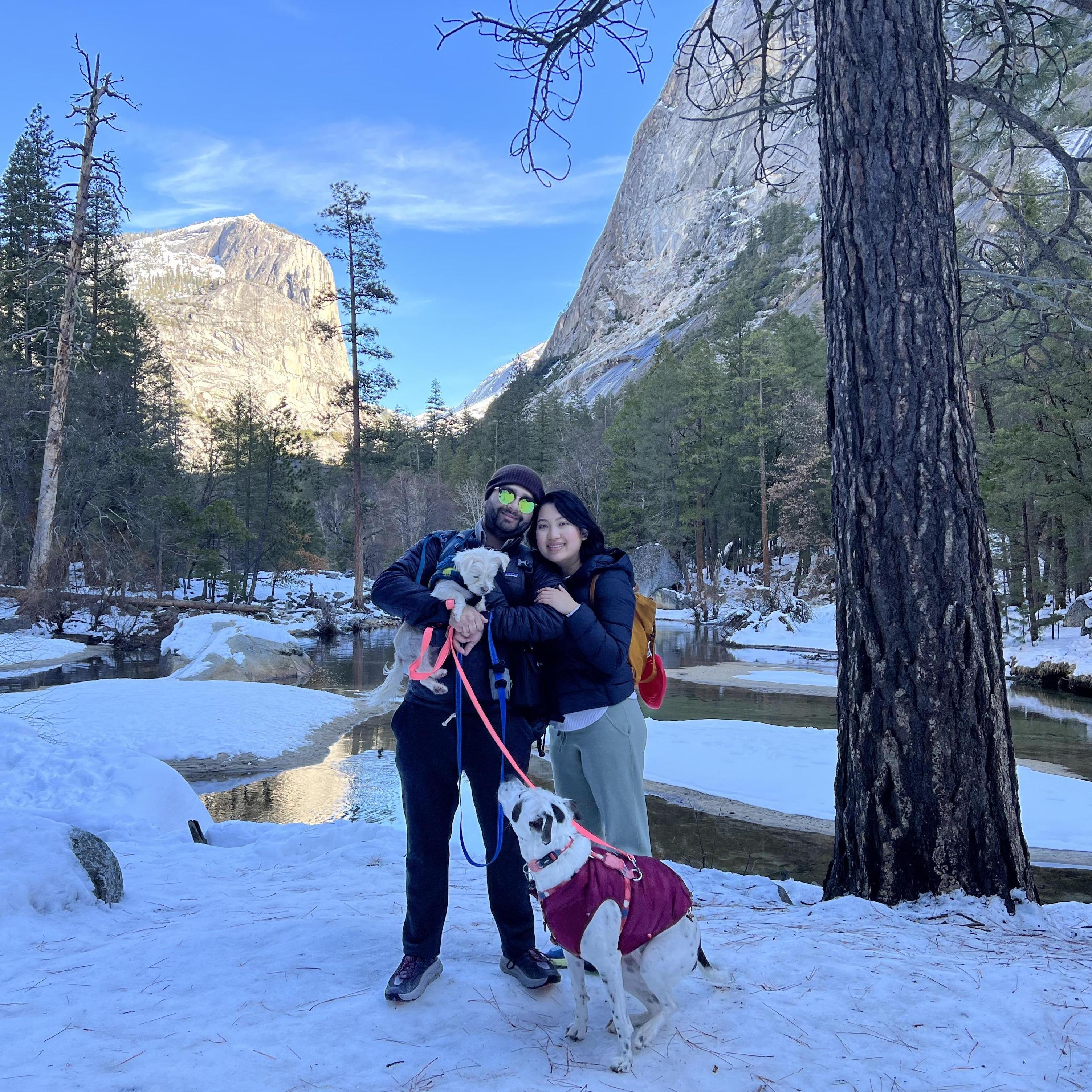 Came back to Yosemite with the full family. One doggo loved the snow and the other didn’t. Can you tell who?