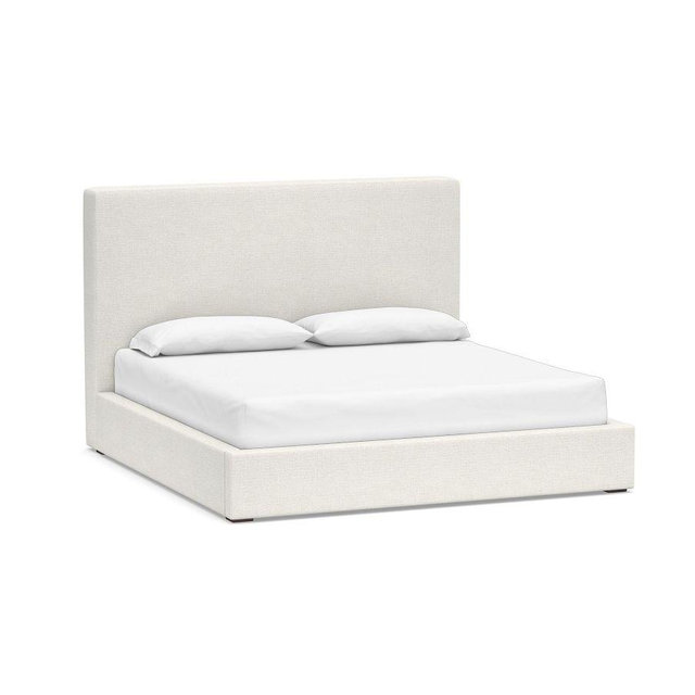 Carmel Upholstered Bed, Tall Headboard, King, Basketweave Slub Ivory