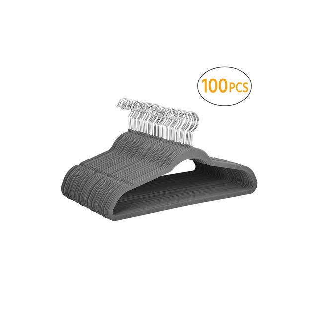 Yaheetech 100pcs Velvet Hangers With Tie Bar Flocked Non Slip 360° Swivel Hook, Gray