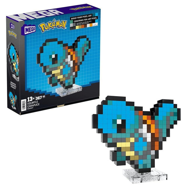 Mega Pokémon Squirtle Construction Set, Articulated Figure, Retro Pixelated Style, 6 inches, Wall or Table Decoration, 367 Pieces, Collectible, Children's Toy, Ages 7+, HTH77