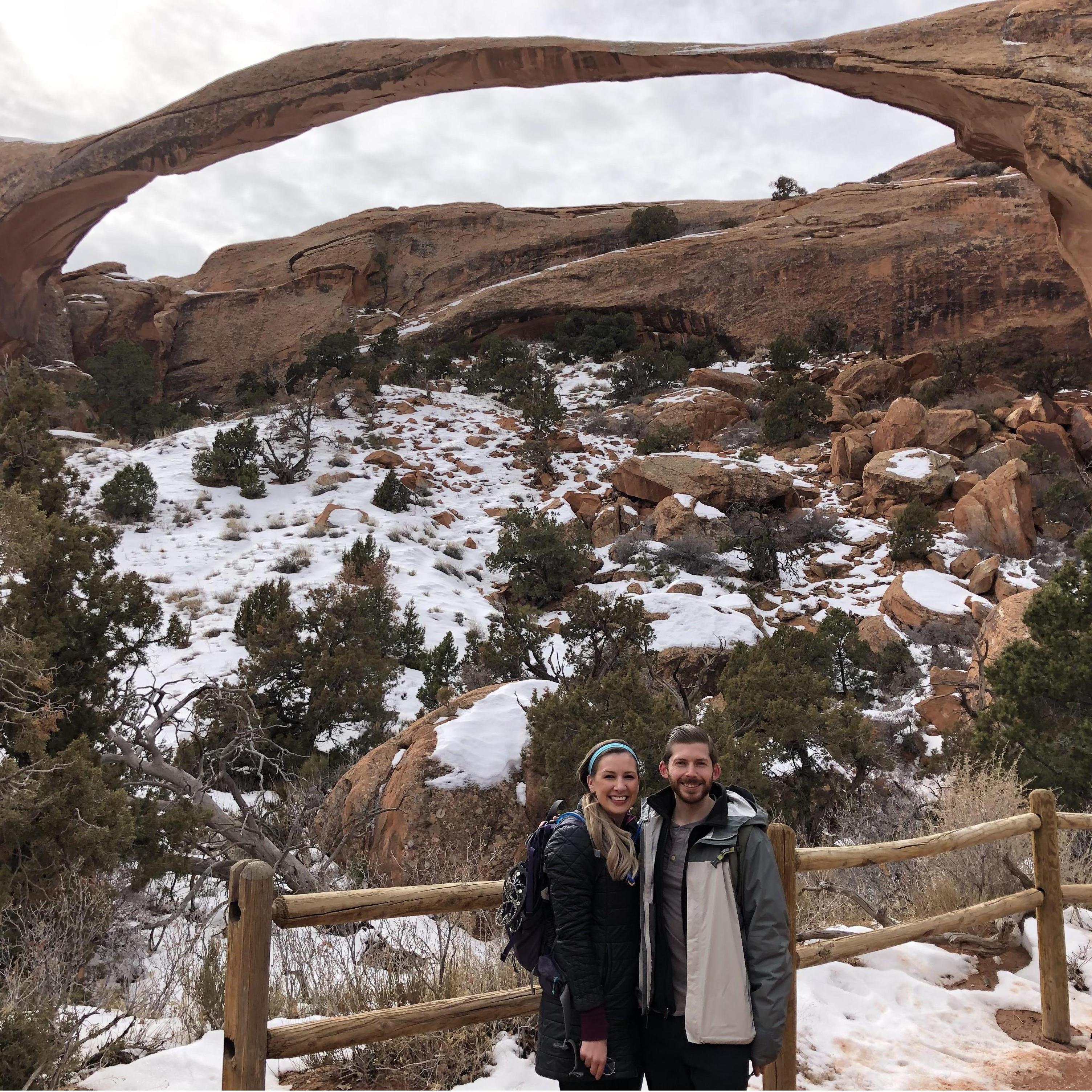 Landscape Arch in Arches National Park, Utah. February 2020