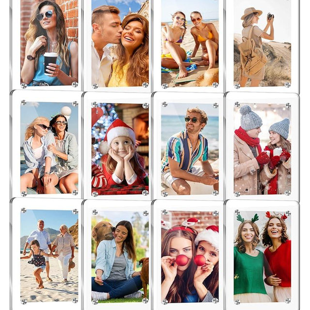 ESRICH 12 Pack-Acrylic Fridge Magnetic Frame, Mini Picture Frames, Double Sided Photo Magnet Frames for Refrigerator,Mini Clear Picture Frame, Gifts (2.36 x 3.54Inch)