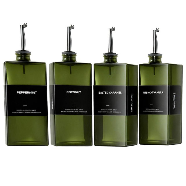 WISIMMALL Olive Oil Dispenser Bottle For Kitchen, 17OZ UV-Blocking Oil And Vinegar Dispenser Set Of 4, Soy Sauce Cooking Oil Dispenser with 4 Stainless Steel Pourers & 88 Labels