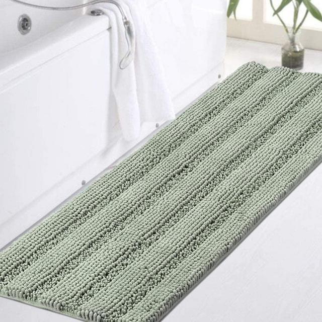 Turquoize Bath Rug Runner Long Bathroom Rug Large Size Plush Shaggy Chenille Bathroom Runner Rug 47 x 17 Non-Slip Bath Rug Runner Extra Soft & Absorbent Thick Shaggy Floor Mats, Machine Washable, Sage