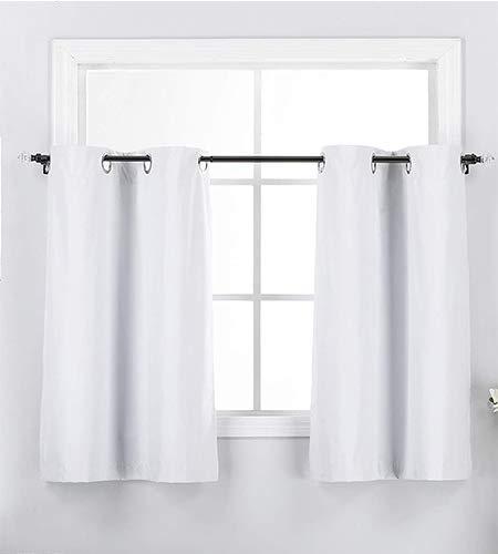 DiamondHome 2 Short Panels 100% Blackout Window Treatments Tier Curtains 36 inch Length with Grommets for Kitchen Decor, Basement, Bathroom or Any Small Window, White