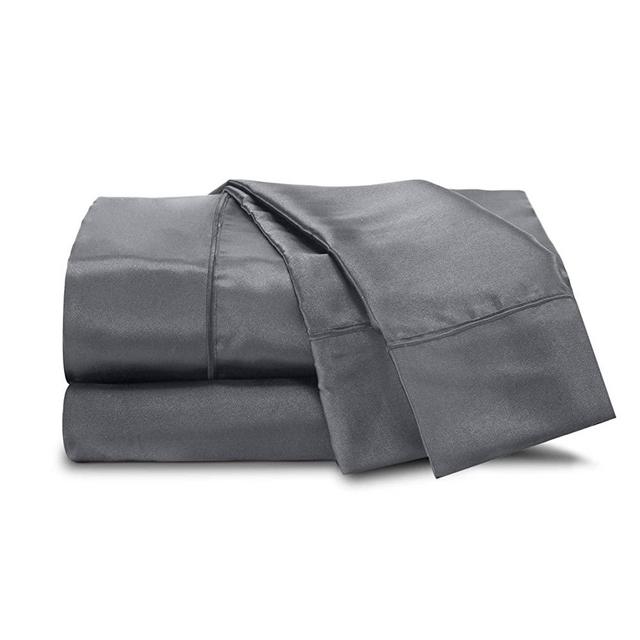 Seduction Satin Solid Sheet Set, Cal King, Silver
