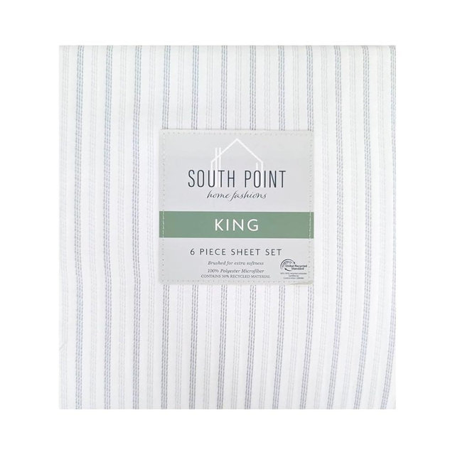 South Point Home Fashions 6-Piece Printed Sheet Set - Queen/King | 17"" Extra Deep | Cool, Crisp, Breathable Bed Sheets - Brushed for Softness (Juneau, King (U.S. Standard)), 1703334