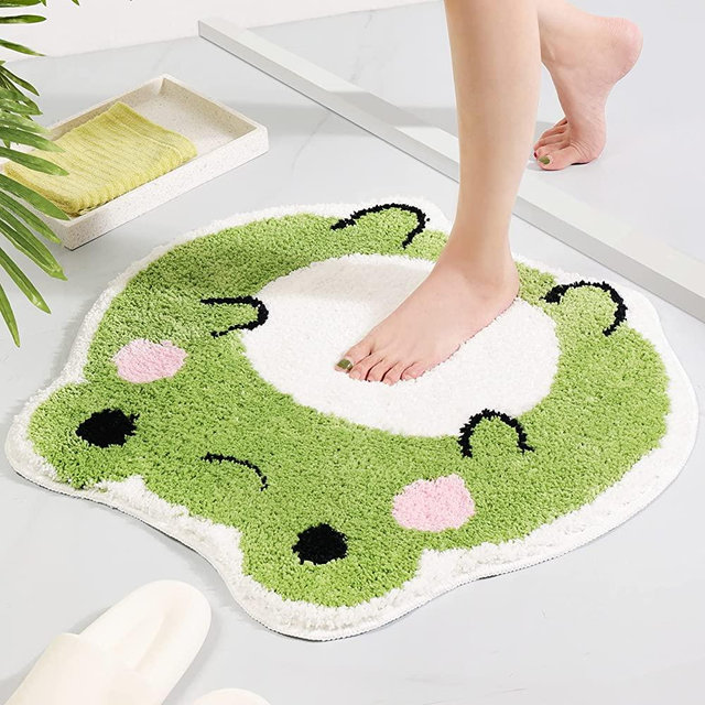 Panstar Cute Frog Bath Mat Non Slip Bath Rug for Bathroom, Luxury Absorbent Bathroom Mats, Fun Animal Shaped Shaggy Shower Rugs Washable