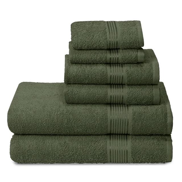 Elvana Home Ultra Soft 6 Pack Cotton Towel Set, Contains 2 Bath Towels 28x55 inch, 2 Hand Towels 16x24 inch & 2 Wash Coths 12x12 inch, Ideal Everyday use, Compact & Lightweight - Olive Green