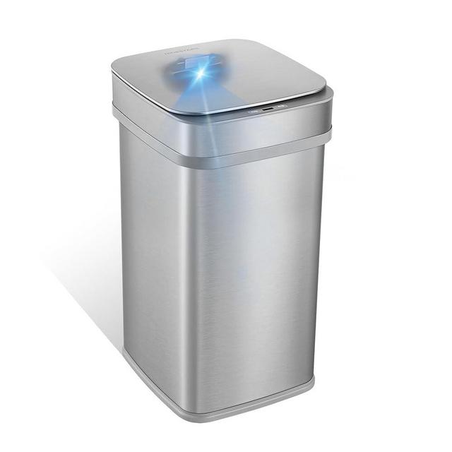 Ninestars 13 Gallon Odor Neutralizing Smart Trash Can, UV + Ozone Dual Purification, Odor Control Motion Sensor Garbage Bin, Universal Power Adapter, ONT-50-82SL Stainless Steel, Silver, Nova Series