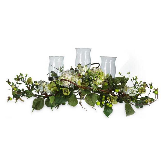 Nearly Natural Silk Hydrangea Triple Candelabrum Centerpiece in Cream