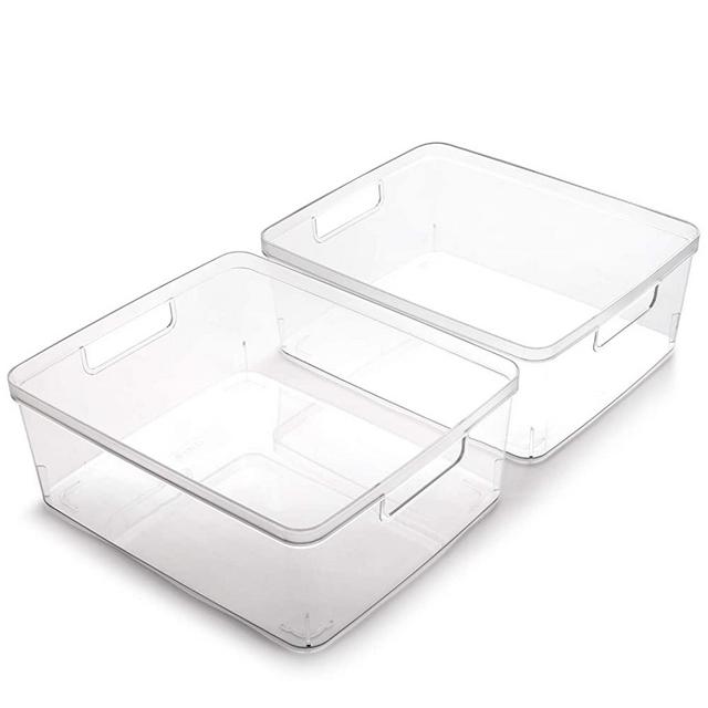BINO Clear Plastic Storage Bin with Handles (2 Pack - Medium) - Plastic Storage Bins for Kitchen, Cabinet, and Pantry Organization and Storage - Home Organizers and Storage - Refrigerator and Freezer