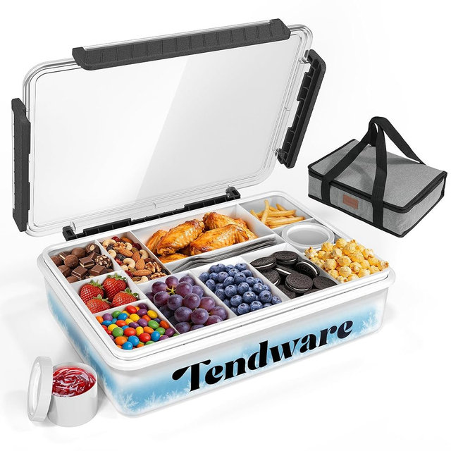 Chilled Snackle Box Container with Ice Pack, Divided Tray with Clear Lid & Bag, 8+Hrs Cooling, Beach Road Trip Essential for Family, Travel Snack Container for Picnic Camping Tailgate, Gifts for Women