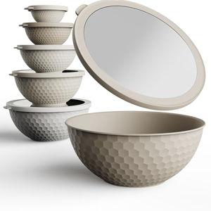 COOK WITH COLOR Mixing Bowls with Lids - 12 Piece Plastic Nesting Bowls Set includes 6 Prep Bowls and 6 Lids, Non Slip Bottom and Embossed Design - Microwave Safe (Brown)