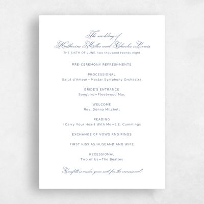 Navy, Blue Wedding Program - Arthur Letterpress