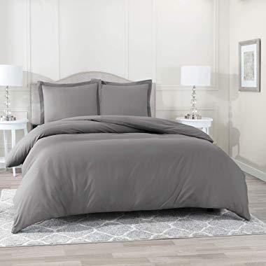 Nestl Bedding Duvet Cover 3 Piece Set – Ultra Soft Double Brushed Microfiber Hotel Collection – Comforter Cover with Button Closure and 2 Pillow Shams, Gray - King 90"x104"